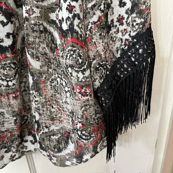 Boho Festival Fringe Blouse Womens Plus Size 1X I.N. Studio Elastic Hem Casual - Picture 4 of 8